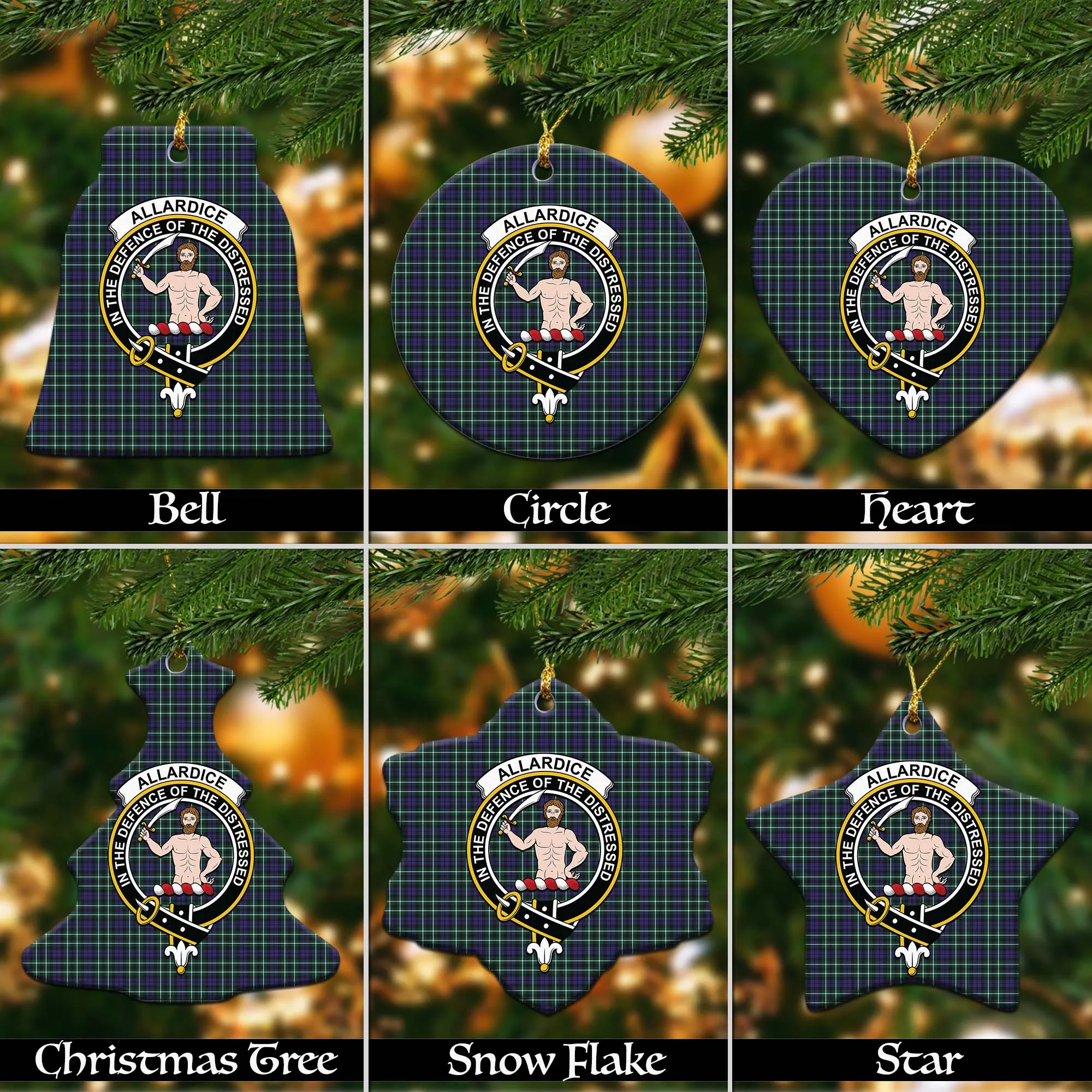 Allardice Tartan Christmas Ceramic Ornaments with Family Crest