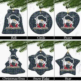 Allardice Tartan Christmas Ceramic Ornaments with Scottish Gnome Playing Bagpipes