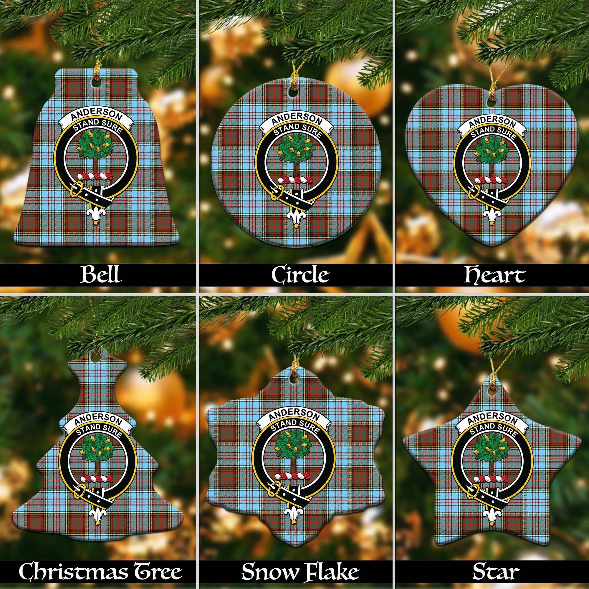 Anderson Ancient Tartan Christmas Ceramic Ornaments with Family Crest