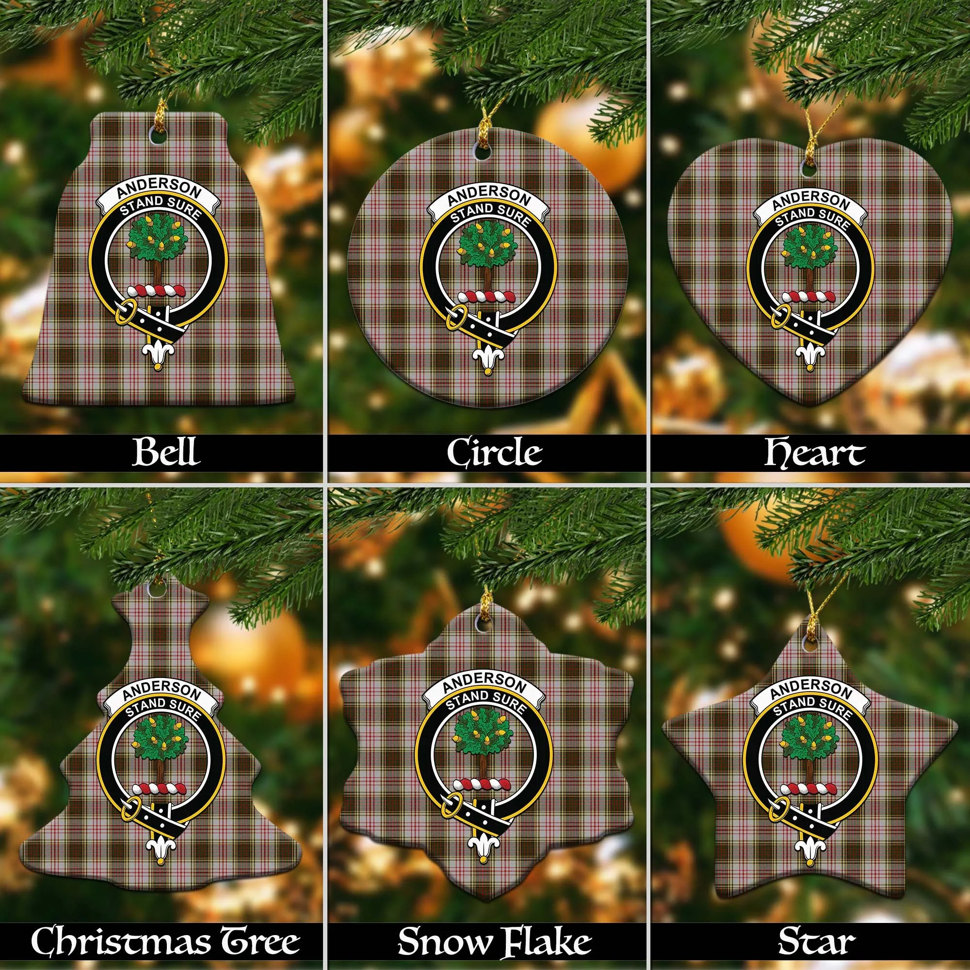 Anderson Dress Tartan Christmas Ceramic Ornaments with Family Crest