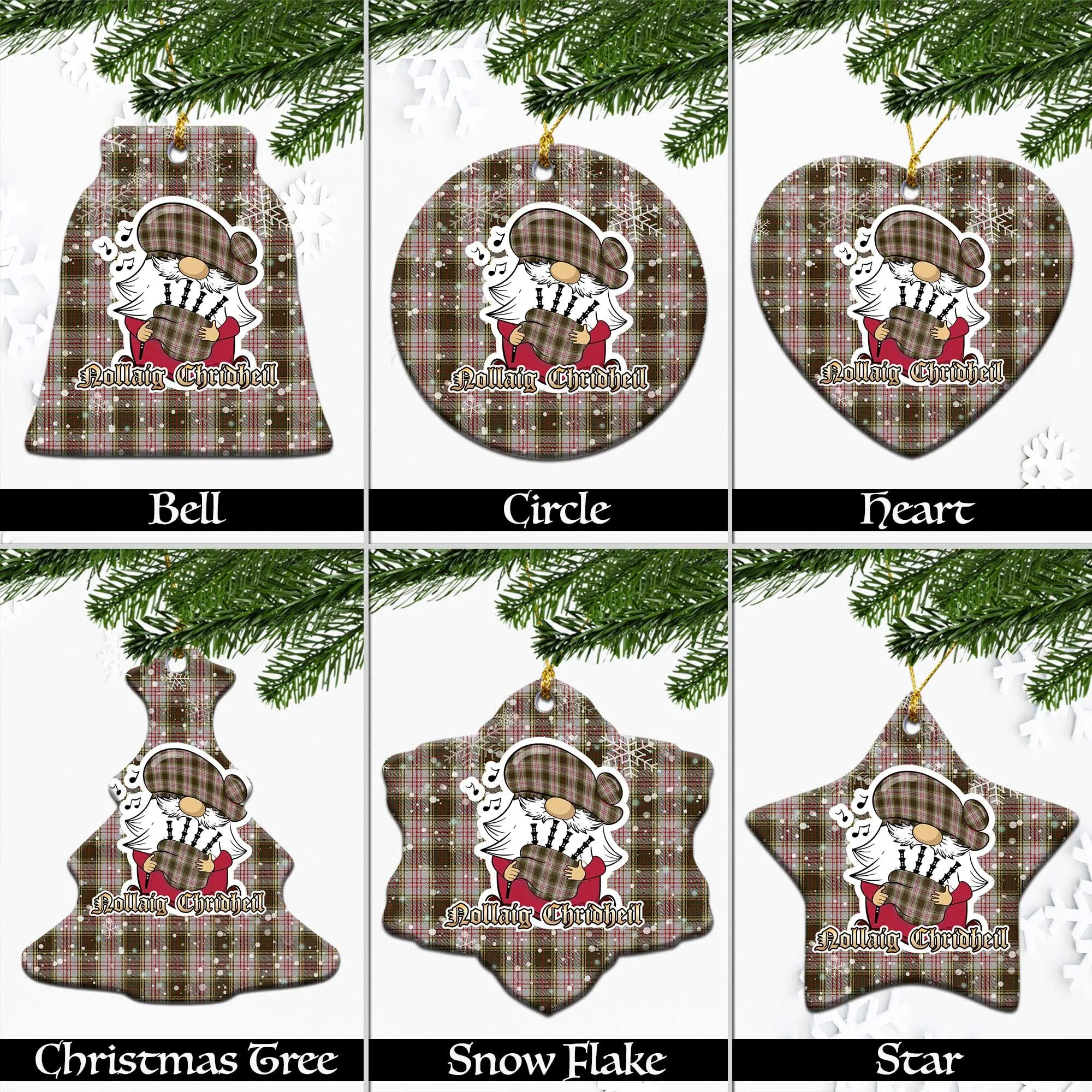 Anderson Dress Tartan Christmas Ceramic Ornaments with Scottish Gnome Playing Bagpipes