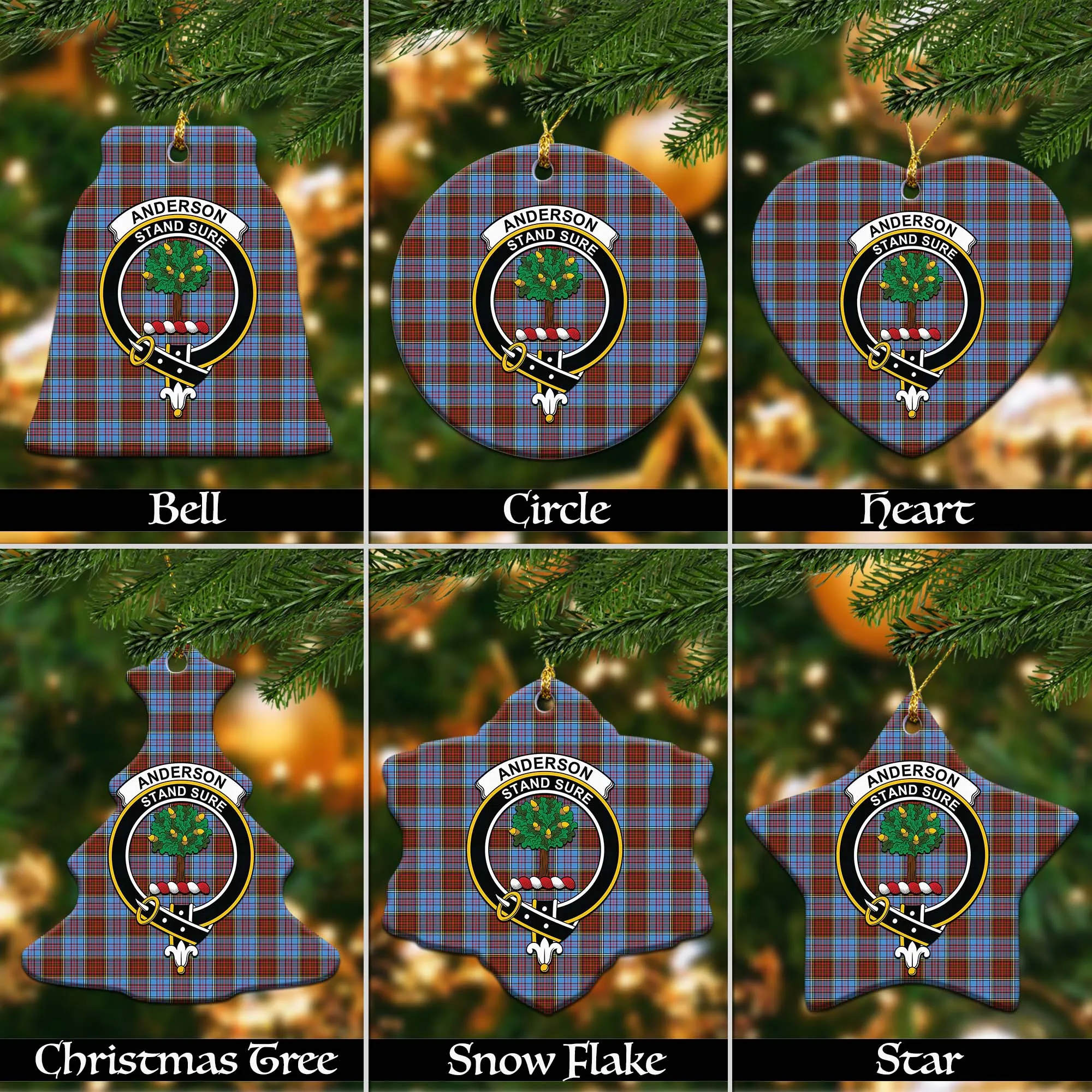 Anderson Modern Tartan Christmas Ceramic Ornaments with Family Crest