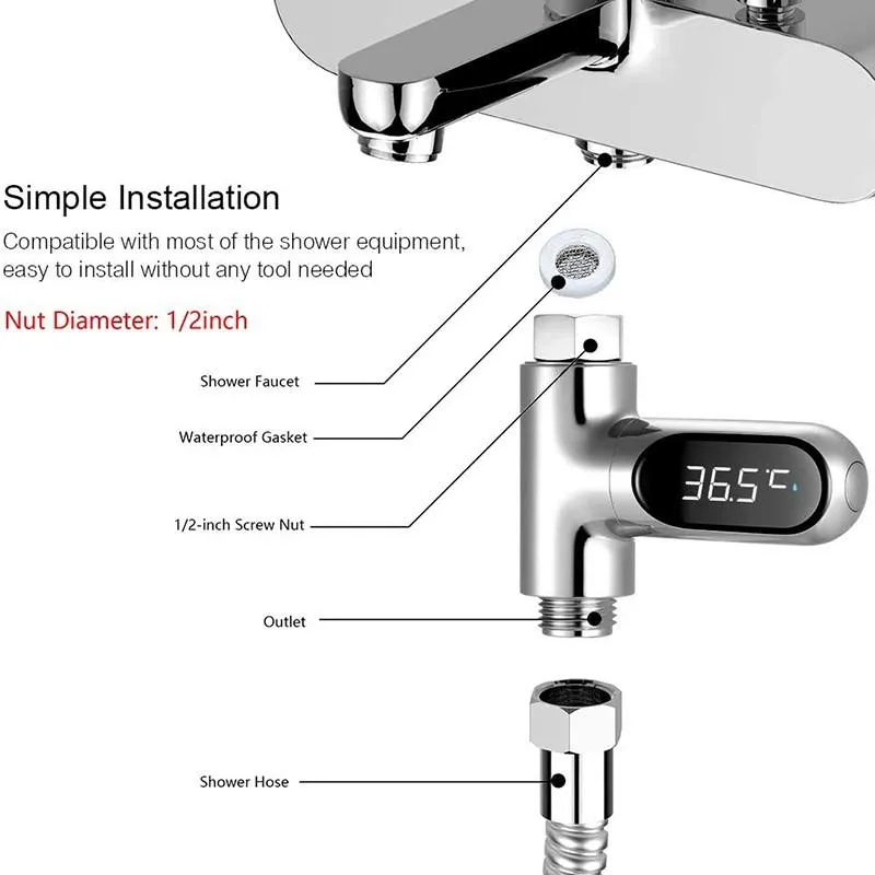 Angel Decoration LED Display Home Water Shower Thermometer Flow Water Temperture Monitor LED Display Shower Thermometers For Baby Bath Kids Water