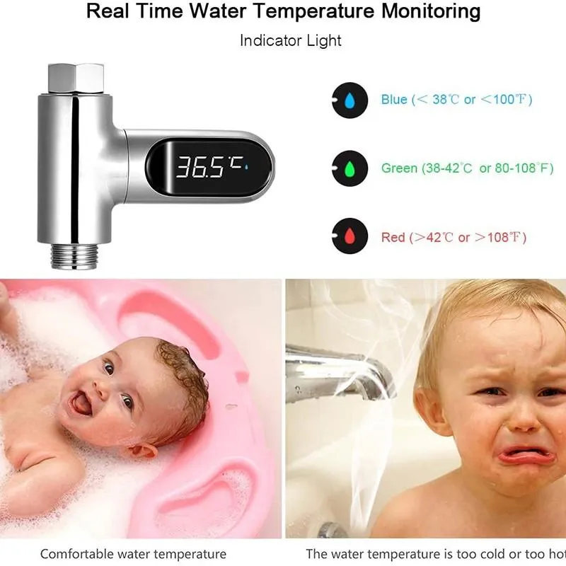 Angel Decoration LED Display Home Water Shower Thermometer Flow Water Temperture Monitor LED Display Shower Thermometers For Baby Bath Kids Water