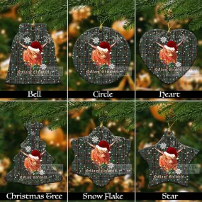 Antrim County Ireland Clan Tartan Ornament with Christmas Twinkle Highland Cattle