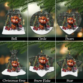 Antrim County Ireland Tartan Christmas Ceramic Ornament with Adorable Highland Coo