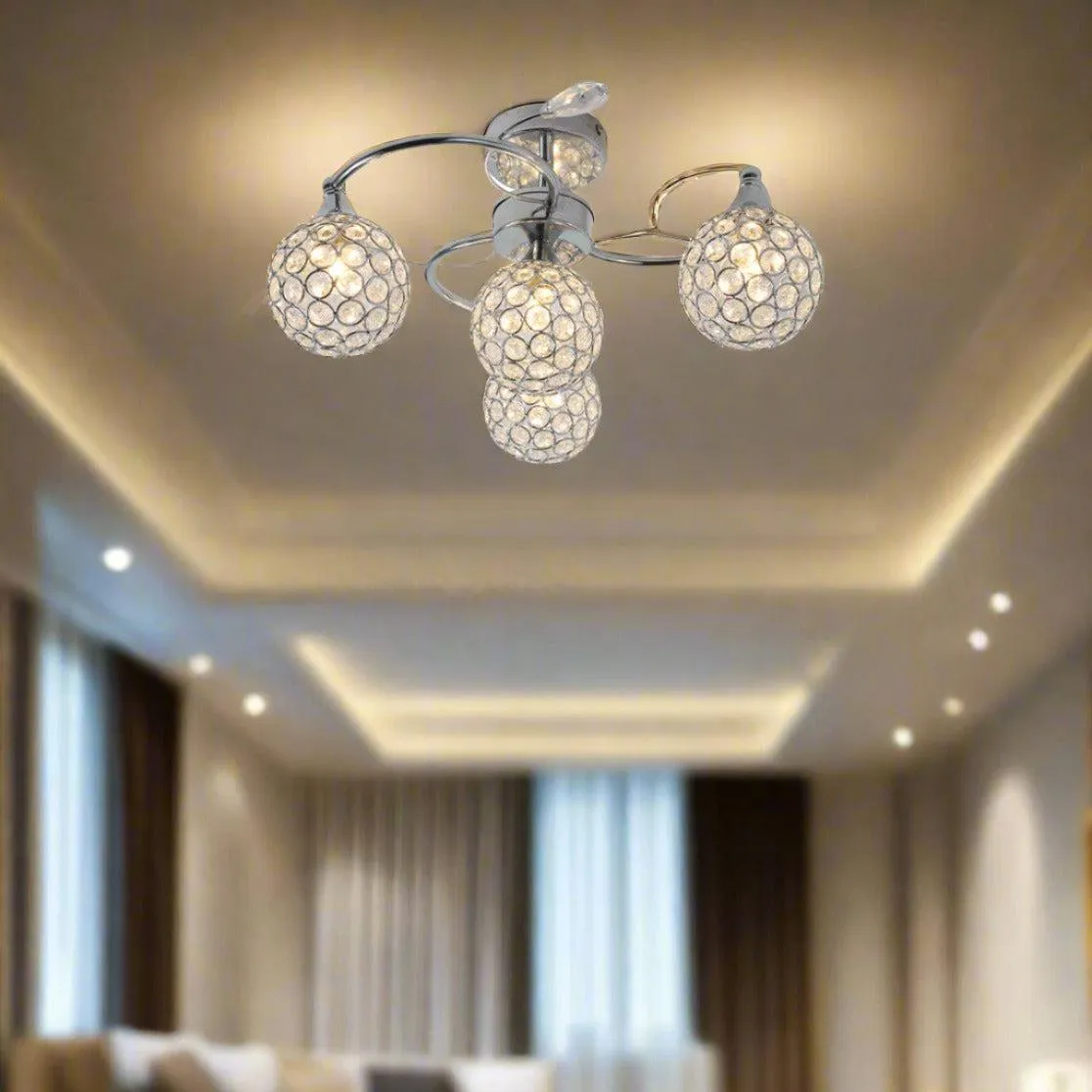 Bella Elegant LED Metal and Crystal Ceiling Light - Chrome, 4 Lights, Dimmable, 310 Lumens PL0069