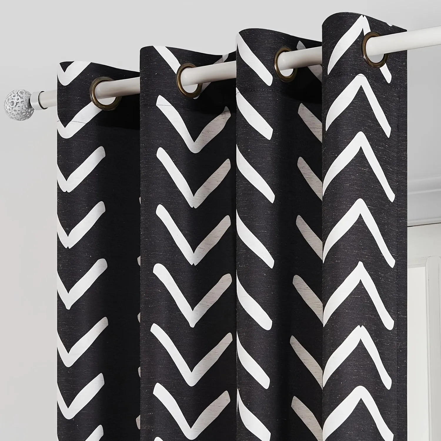 Black and White Pattern Linen Curtains 2 Panel Room Darkening Herringbone Fabric Grommet Curtains Living Room Zigzag Chevron Farmhouse Curtains Window