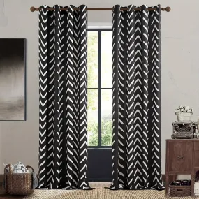 Black and White Pattern Linen Curtains 2 Panel Room Darkening Herringbone Fabric Grommet Curtains Living Room Zigzag Chevron Farmhouse Curtains Window