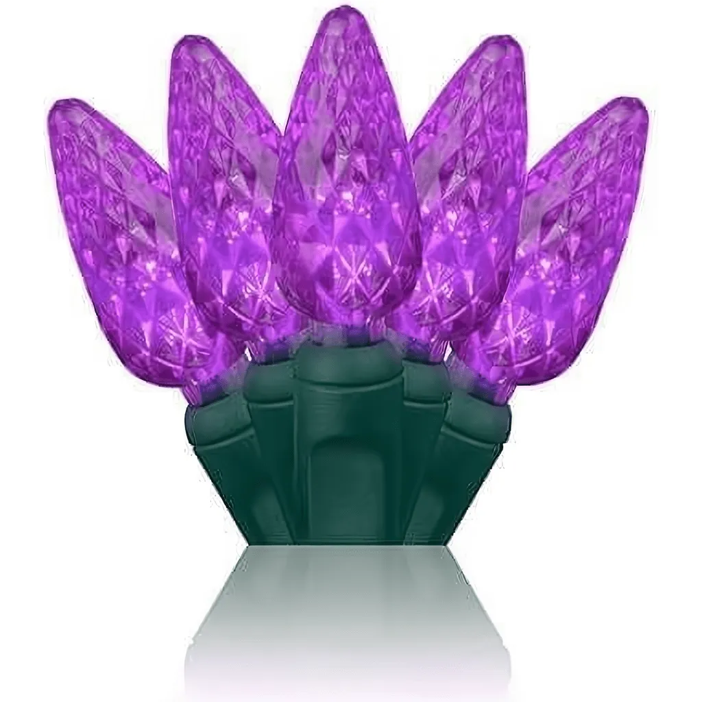 C6 Purple LED Christmas Lights, 70 Bulbs, 4" Spacing