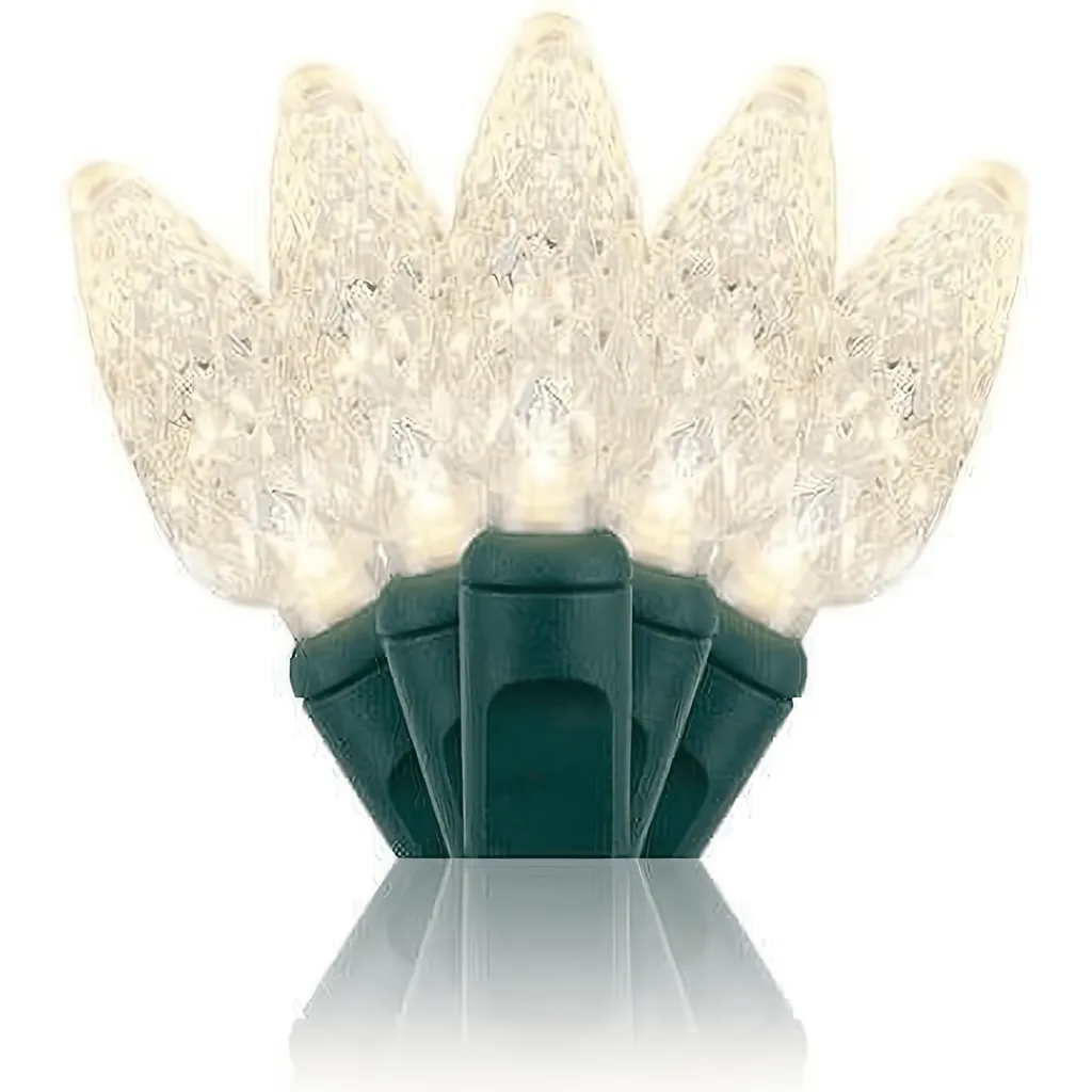 C6 Warm White LED Christmas Lights, 70 Bulbs, 4" Spacing