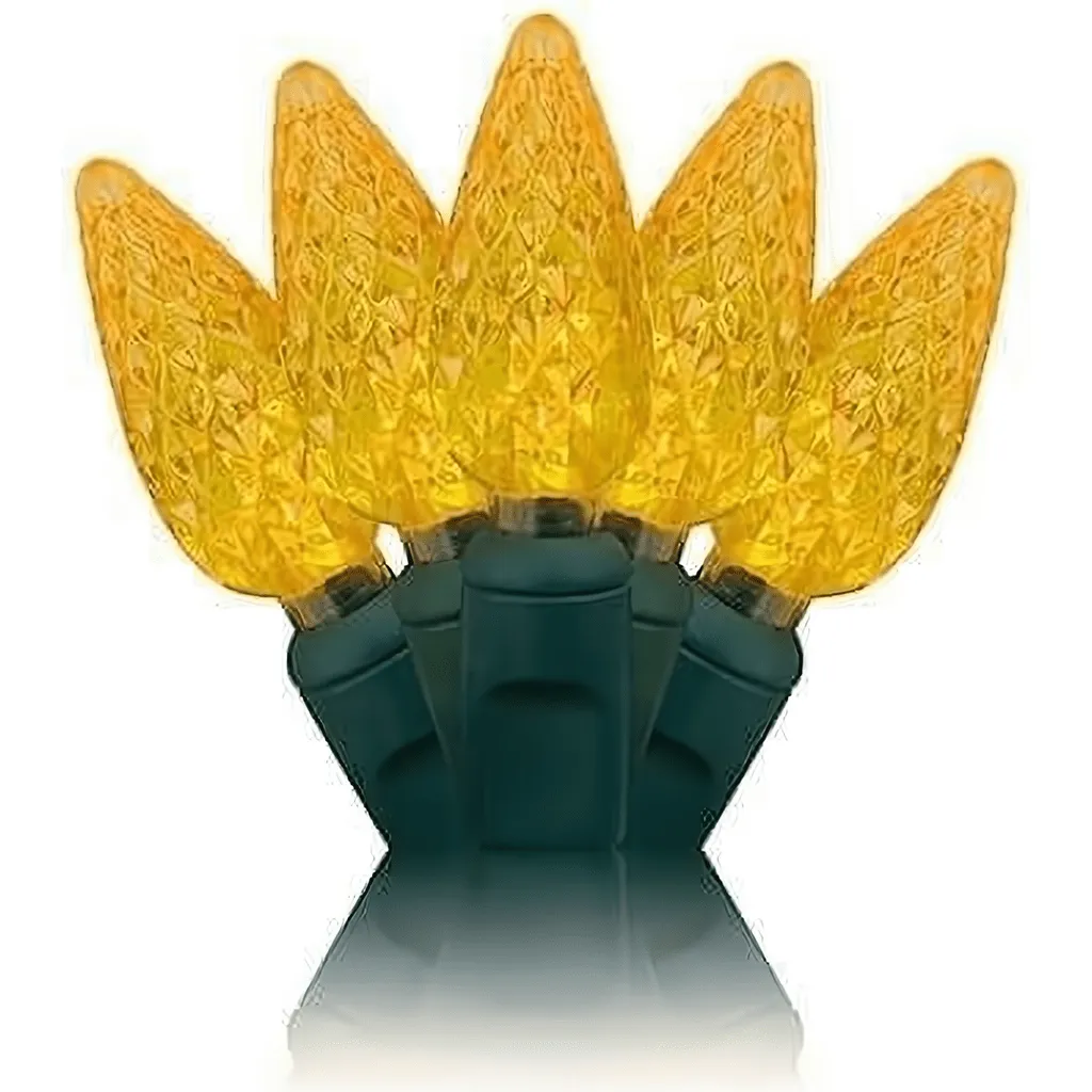 C6 Yellow / Gold LED Christmas Lights, 70 Bulbs, 4" Spacing
