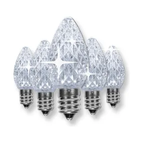 C7 Cool White  LED Christmas Light Bulbs, Faceted, Pack of 25, TWINKLE