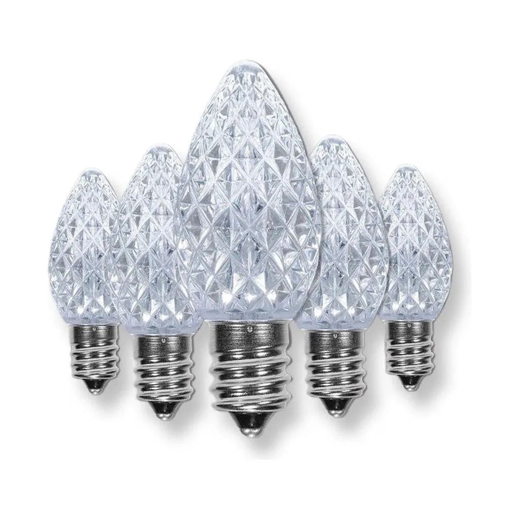 C7 Cool White  LED Christmas Light Bulbs, Faceted, Pack of 25