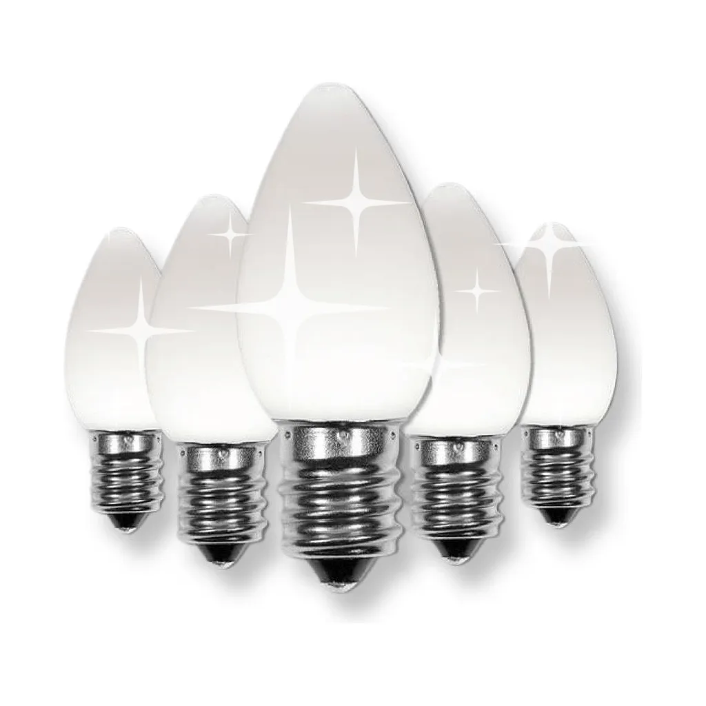 C7 Cool White  LED Christmas Light Bulbs, Opaque, Pack of 25, TWINKLE