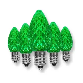 C7 Green LED Christmas Light Bulbs, Faceted, Pack of 25
