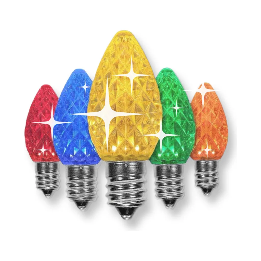 C7 Multicolor LED Christmas Light Bulbs, Faceted, Pack of 25, TWINKLE