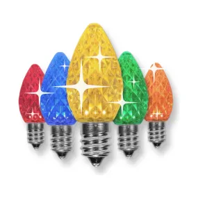 C7 Multicolor LED Christmas Light Bulbs, Faceted, Pack of 25, TWINKLE
