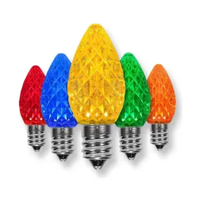 C7 Multicolor LED Christmas Light Bulbs, Faceted, Pack of 25