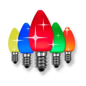 C7 Multicolor Opaque  LED Christmas Light Bulbs, Pack of 25, TWINKLE