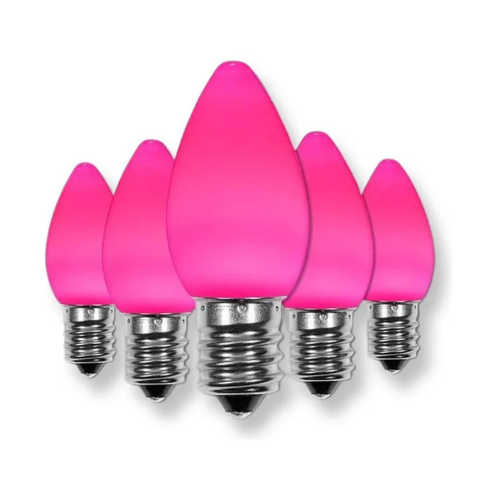 C7 Pink LED Christmas Light Bulbs, Opaque, Pack of 25