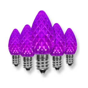 C7 Purple LED Christmas Light Bulbs, Faceted, Pack of 25