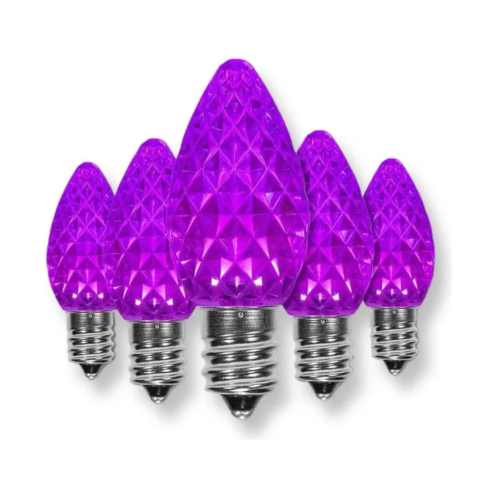 C7 Purple LED Christmas Light Bulbs, Faceted, Pack of 25