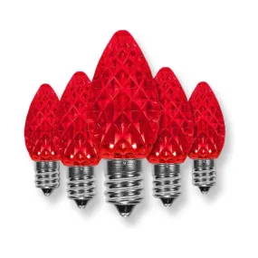 C7 Red LED Christmas Light Bulbs, Faceted, Pack of 25