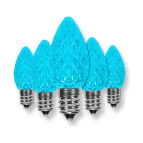 C7 Teal LED Christmas Light Bulbs, Faceted, Pack of 25