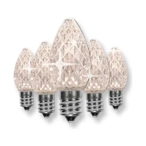 C7 Warm White  LED Christmas Light Bulbs, Faceted, Pack of 25, TWINKLE