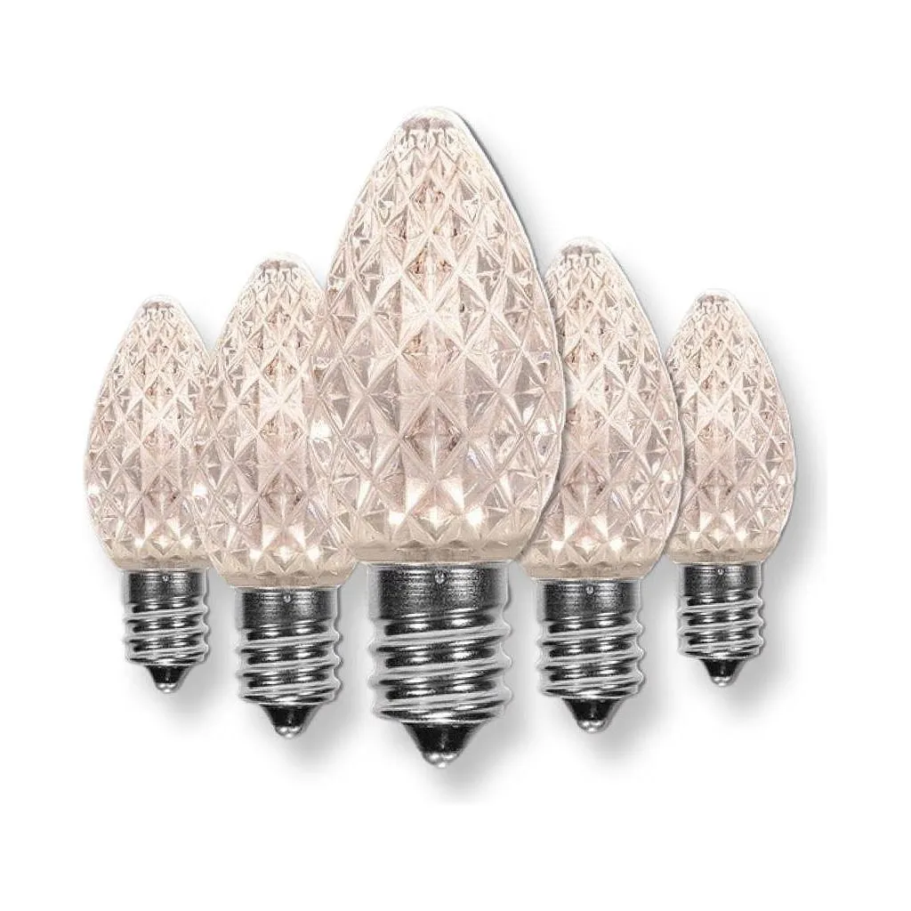 C7 Warm White  LED Christmas Light Bulbs, Faceted, Pack of 25