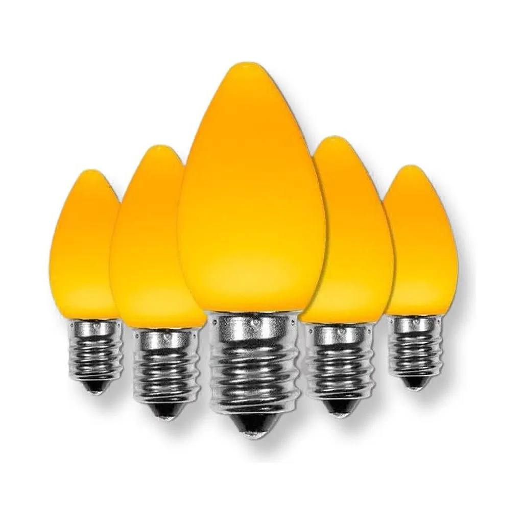 C7 Yellow / Gold LED Christmas Light Bulbs, Opaque, Pack of 25