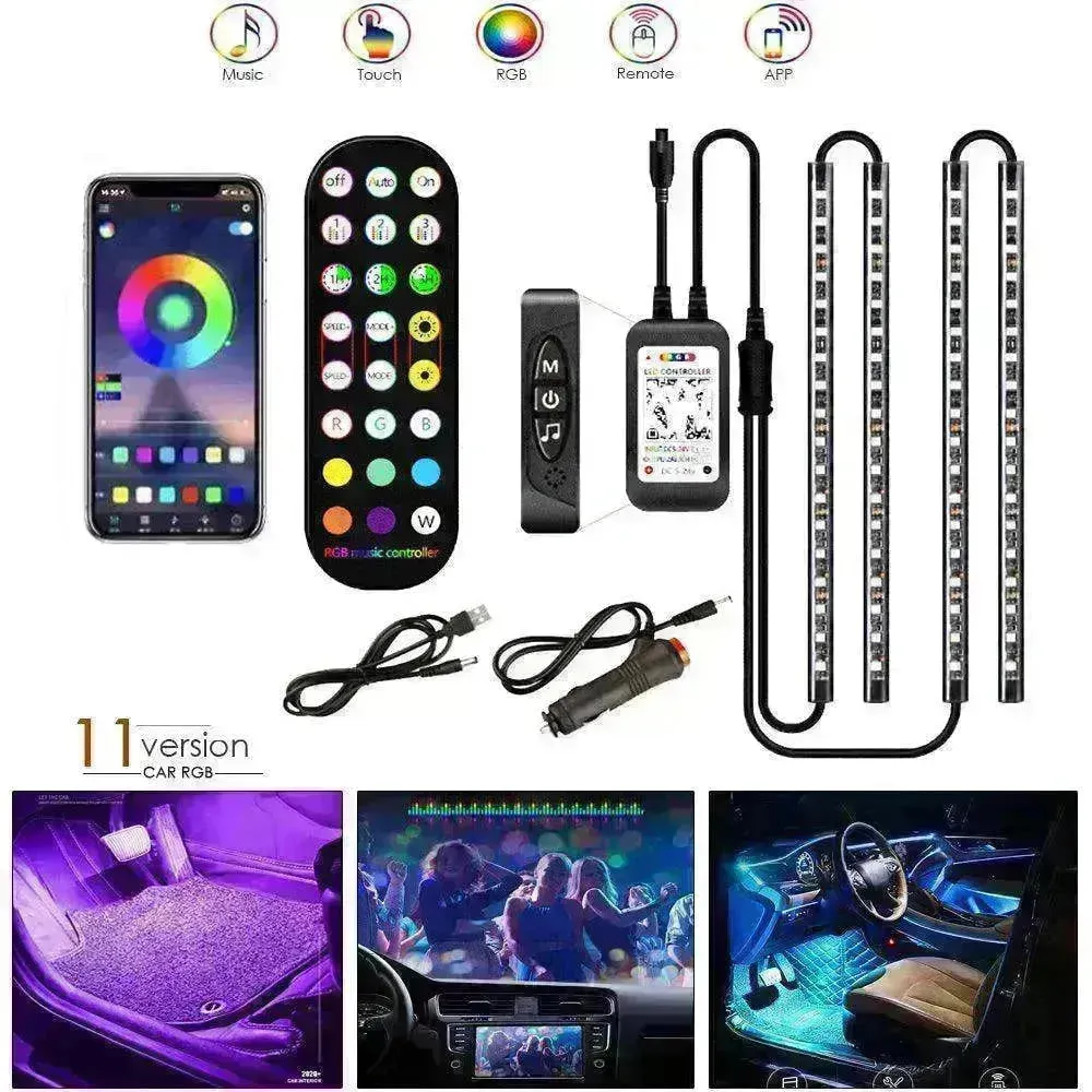 Car RGB Strip Lights: Wireless Music Control, Waterproof LED, Remote.