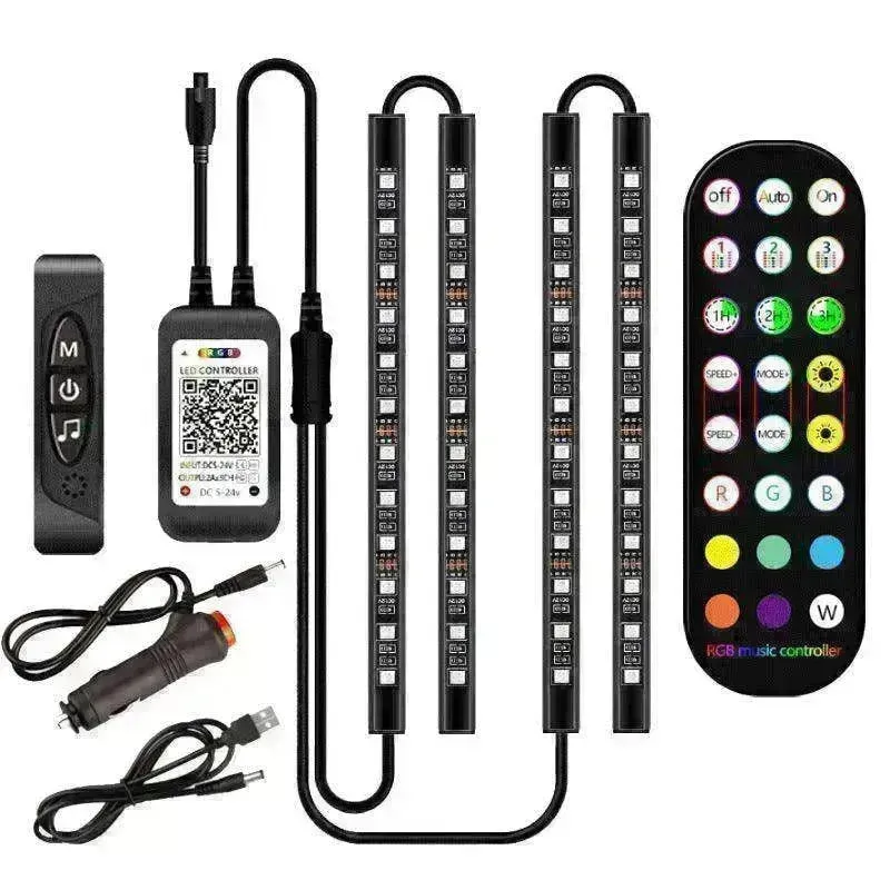 Car RGB Strip Lights: Wireless Music Control, Waterproof LED, Remote.