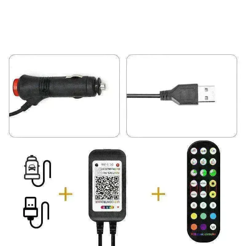 Car RGB Strip Lights: Wireless Music Control, Waterproof LED, Remote.