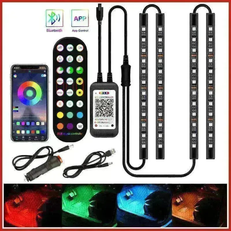 Car RGB Strip Lights: Wireless Music Control, Waterproof LED, Remote.
