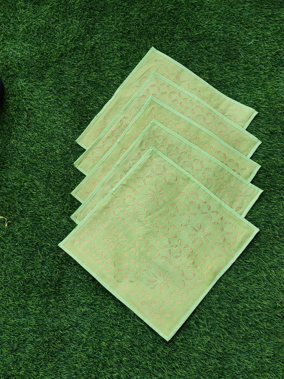 Chanderi and tissue Cushion Covers (Set of 5)-Green