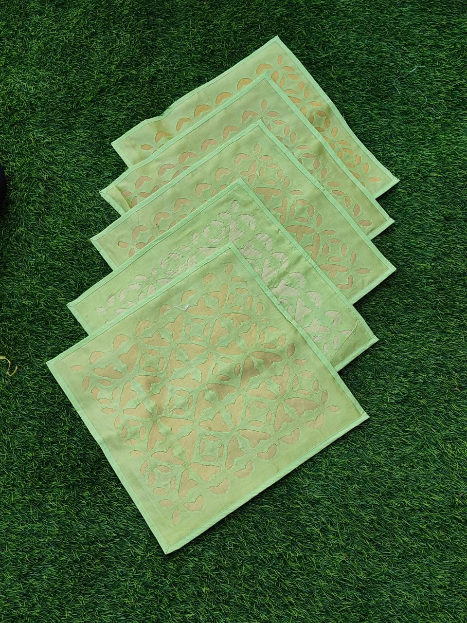 Chanderi and tissue Cushion Covers (Set of 5)-Green