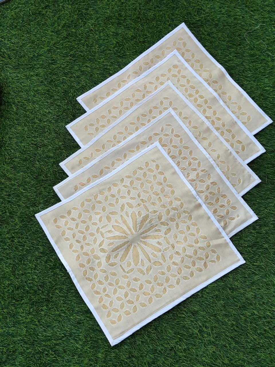 Chanderi and tissue Cushion Covers (Set of 5)-Off white