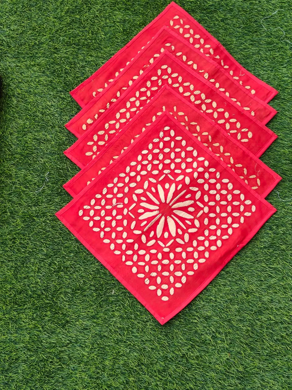 Chanderi and tissue Cushion Covers (Set of 5)-Red