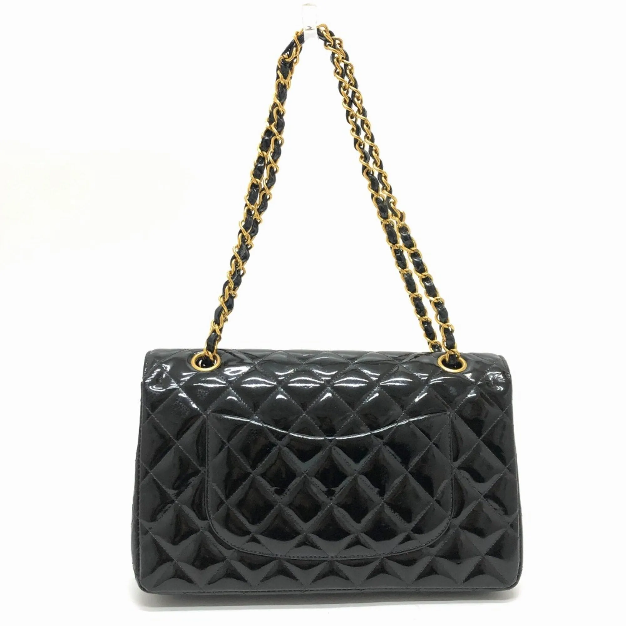 Chanel A01112 Matelasse Double Chain W Flap Shawl Shoulder Bag Black GoldHardware