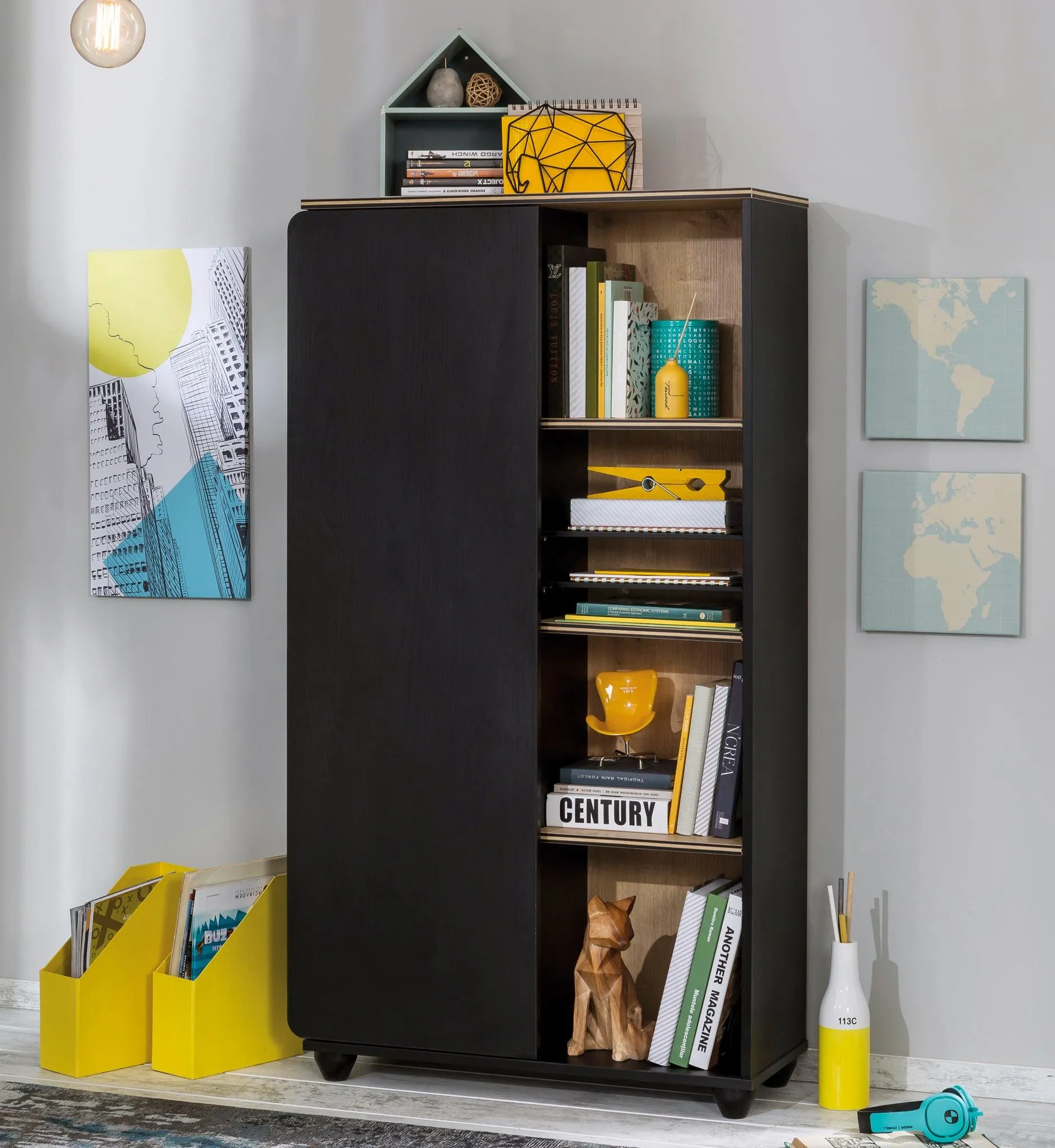 Cilek Black Bookcase with Storage