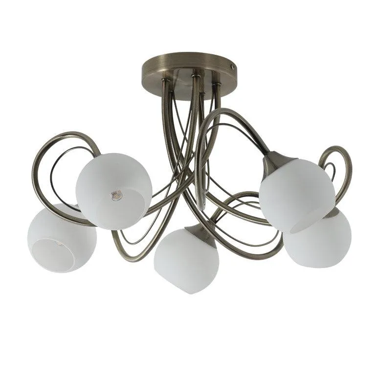 Claire Artistic LED Metal Ceiling Light - Antique Brass, 5 Lights, Dimmable, 310 Lumens PL0115