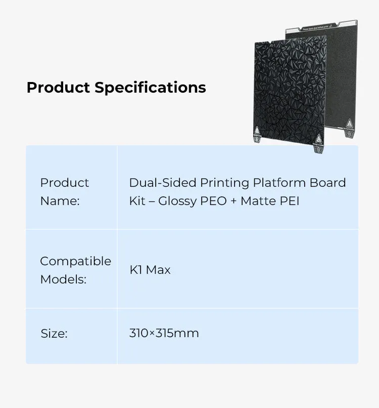 Creality K1 Max Dual-PEO-Sided Printing Platform Board Kit 310x315mm （Without soft magnetic sticker ）-AU Stock