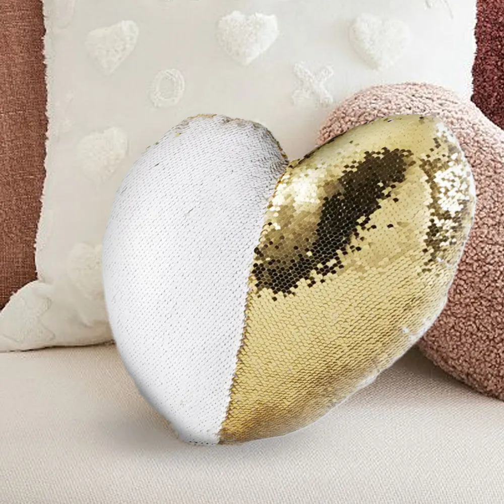 Custom Heart Shaped Sequin Pillow for Sublimation