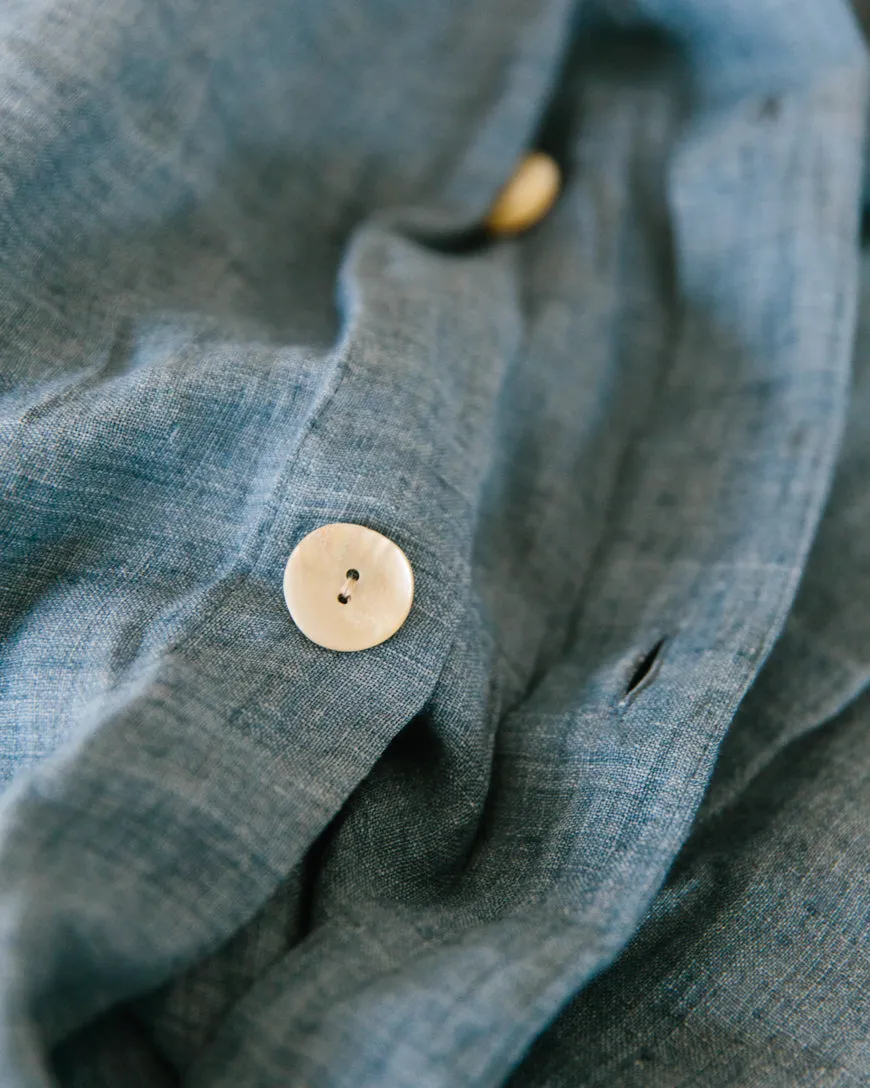 Denim Chambray Fair Trade Linen Duvet Cover Set (Queen), Handwoven Textiles by Creative Women