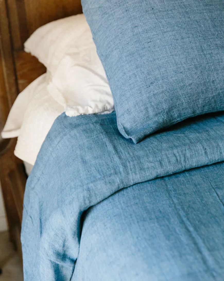 Denim Chambray Fair Trade Linen Duvet Cover Set (Queen), Handwoven Textiles by Creative Women
