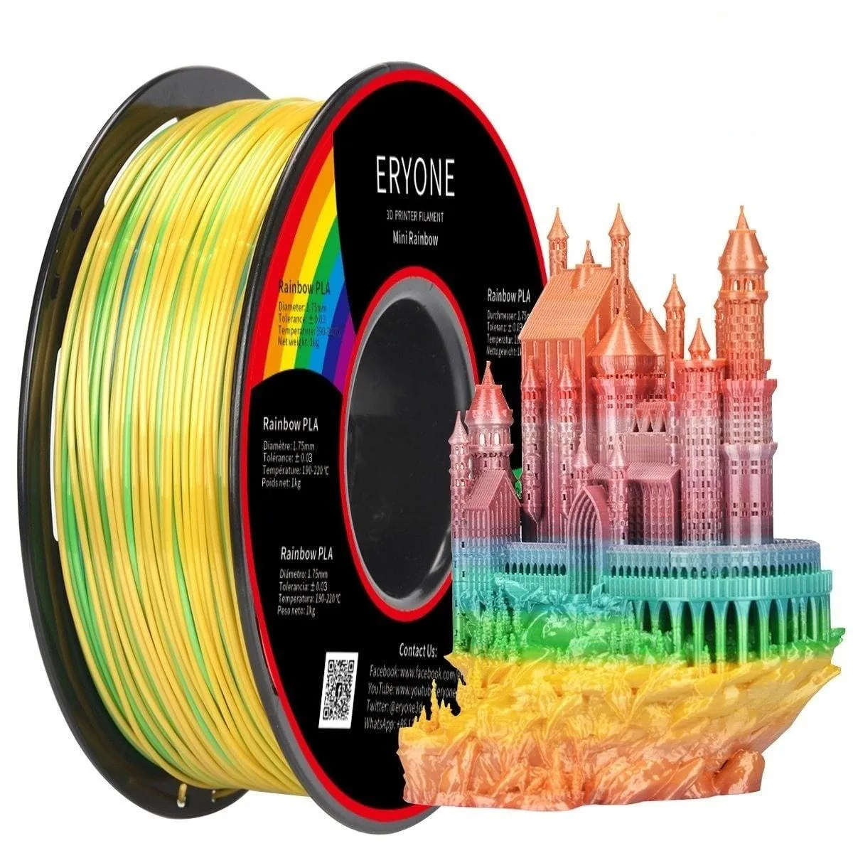 ERYONE Mini Rainbow PLA 3D Printer Filament: More Frequent Changes Than Regular Rainbow Filaments