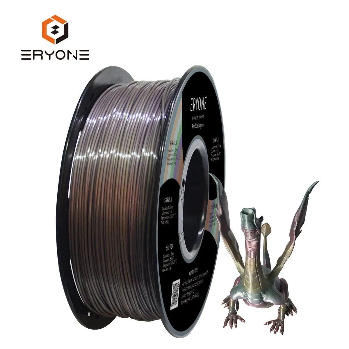 ERYONE Rainbow PLA Filament Multicolor Perfect Spooled 1.75mm 1Kg Classic Rainbow Steampunk Rainbow Metal Silk