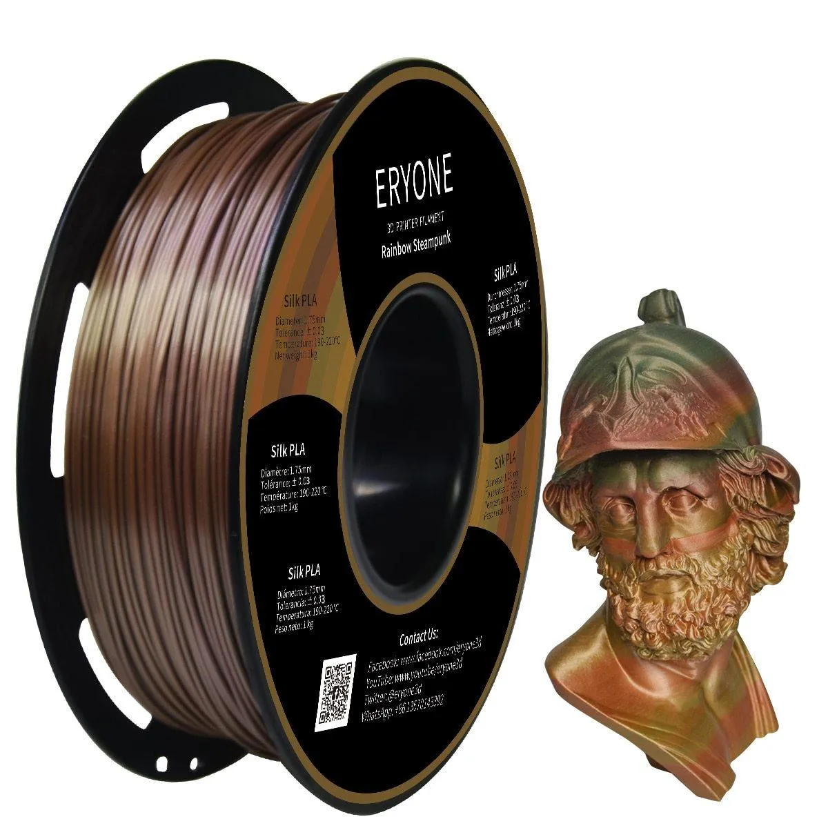 ERYONE Rainbow PLA Filament Multicolor Perfect Spooled 1.75mm 1Kg Classic Rainbow Steampunk Rainbow Metal Silk